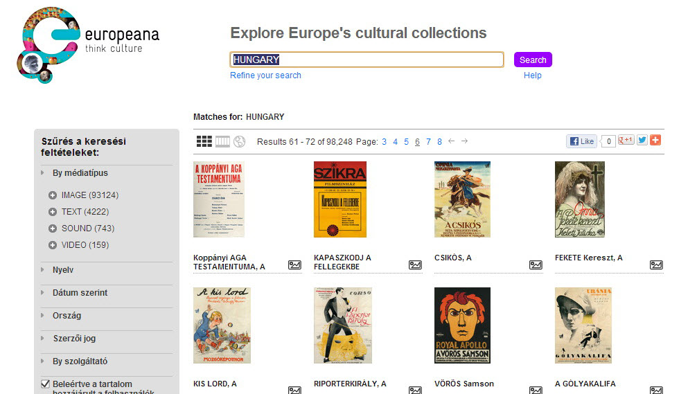 4. ábra: Az Európai Digitális Könyvtár magyar oldala http://www.europeana.eu/portal/