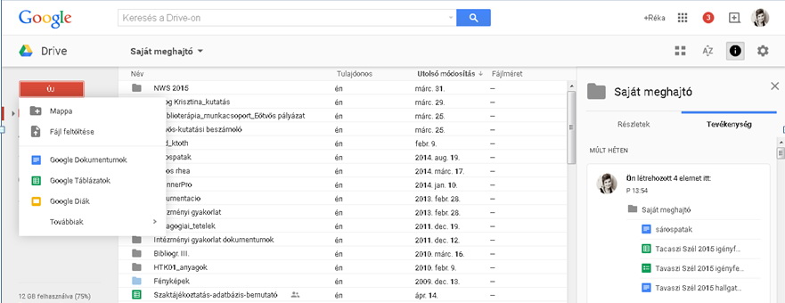 3. ábra:  A Google Drive kezdőlapja