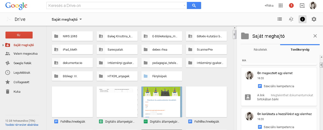 13. ábra: Google Drive dokumentumlista rács nézetben